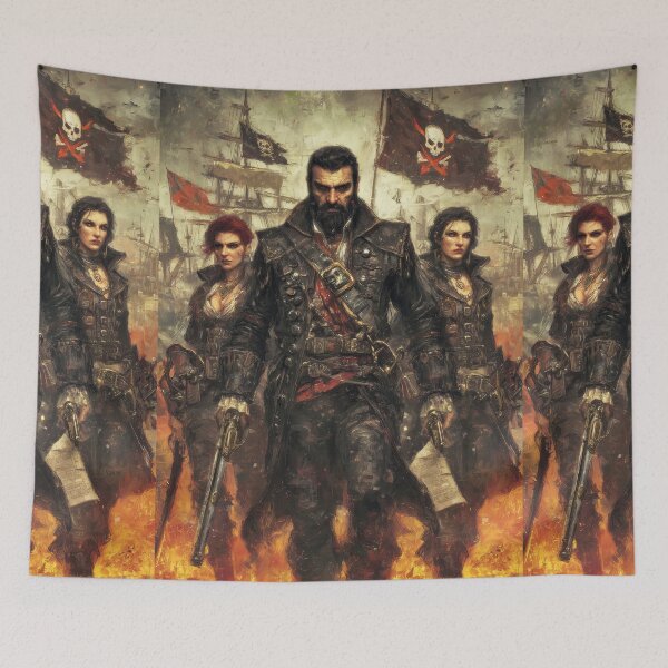Item preview, Rugged pirate warriors emerging from thick battle smoke designed and sold by Piotrek0001.