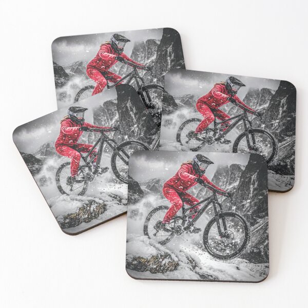 Item preview, Epic Alpine Female Mountain Biker in Snowstorm – Winter Blizzard Downhill MTB Art. designed and sold by Hinson MTB Visuals.