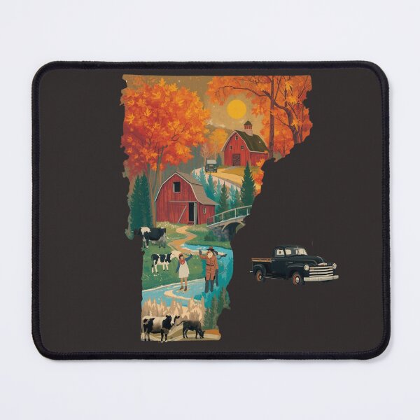 Item preview, Vermont Fall Barn Art Print - Vintage Truck Autumn Vermont Map Illustration designed and sold by TitanRN.