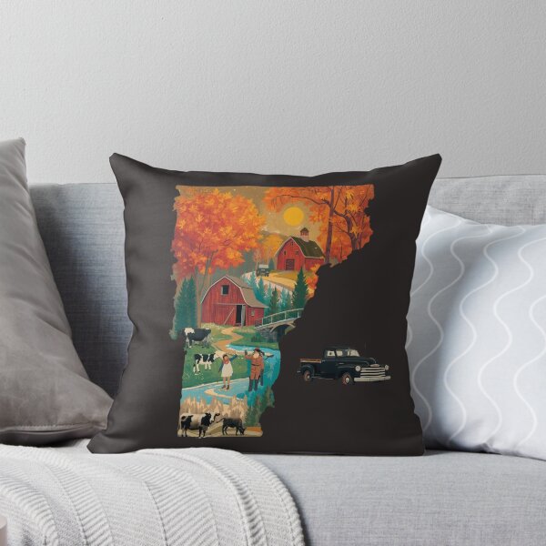Item preview, Vermont Fall Barn Art Print - Vintage Truck Autumn Vermont Map Illustration designed and sold by TitanRN.