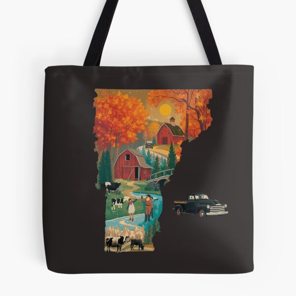 Item preview, Vermont Fall Barn Art Print - Vintage Truck Autumn Vermont Map Illustration designed and sold by TitanRN.