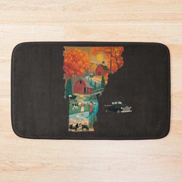 Item preview, Vermont Fall Barn Art Print - Vintage Truck Autumn Vermont Map Illustration designed and sold by TitanRN.