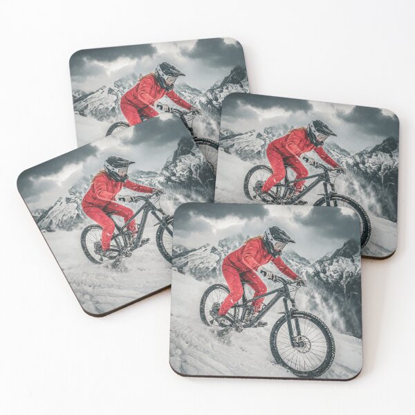 Item preview, Female MTB Rider in Alpine Blizzard – Extreme Snowstorm Downhill Photography. designed and sold by Hinson MTB Visuals.