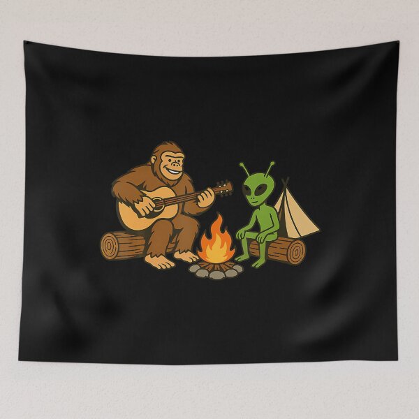 Item preview, Bigfoot Alien Campfire Sasquatch designed and sold by ElizabethVivan.