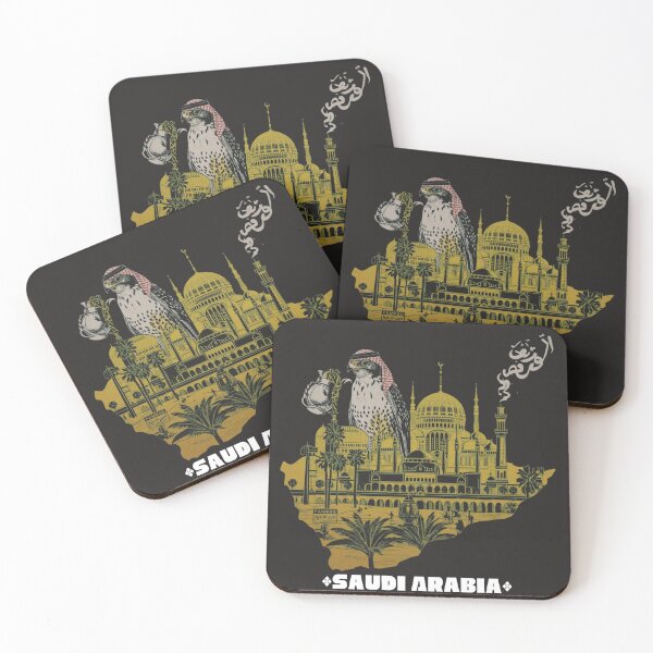 Item preview, Saudi Arabia Map Art Falcon Mosque Gold Black Design designed and sold by TitanRN.