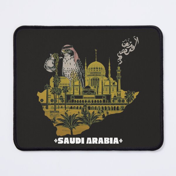 Item preview, Saudi Arabia Map Art Falcon Mosque Gold Black Design designed and sold by TitanRN.