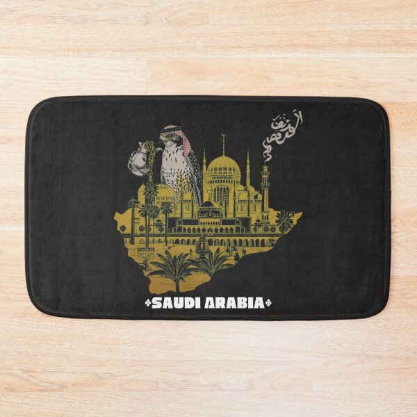 Item preview, Saudi Arabia Map Art Falcon Mosque Gold Black Design designed and sold by TitanRN.