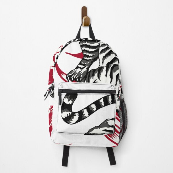 Item preview, Retro White Tiger Art - Black and White Tiger with Red Flames - Japanese Style designed and sold by leen12 Art Designs Prints.