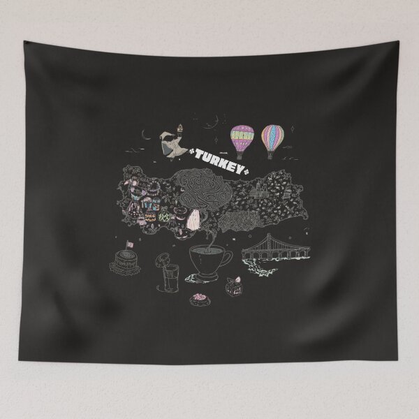 Item preview, Turkey Map Doodle Art Cappadocia Hot Air Balloons Turkish Coffee designed and sold by TitanRN.