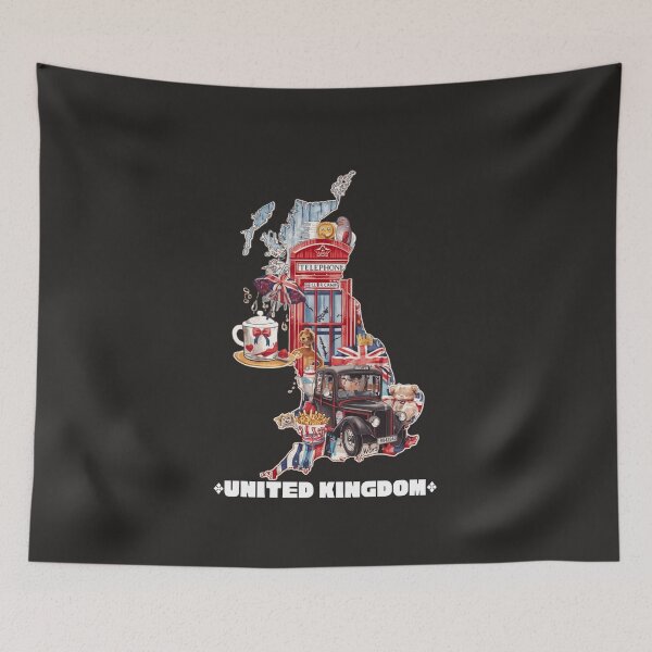 Item preview, United Kingdom Cute Icons Map Red Phone Box Black Taxi Tea Fish & Chips Teddy Bear UK Pride T-Shirt Sticker designed and sold by TitanRN.