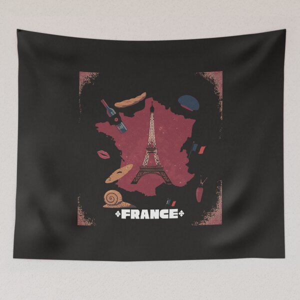 Item preview, Vintage France Map Eiffel Tower French Icons Poster designed and sold by TitanRN.