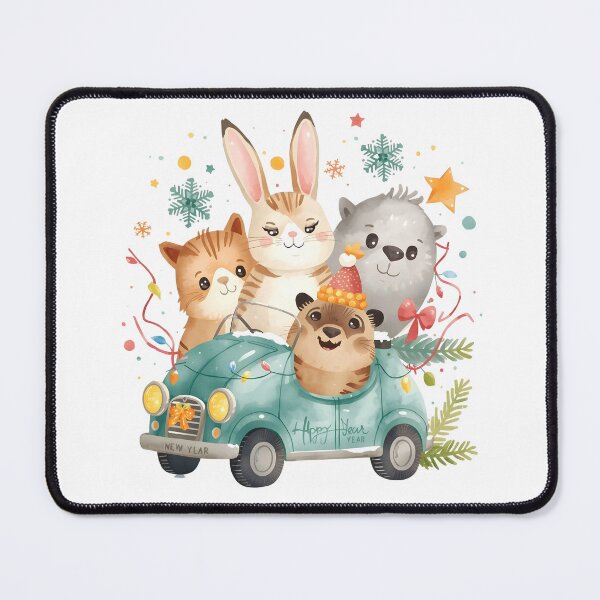 Item preview, Animals are traveling in a car with a Christmas tree and gifts. New Year's bustle. Children's illustration for advent calendar or poster. designed and sold by PWDigitalArt.