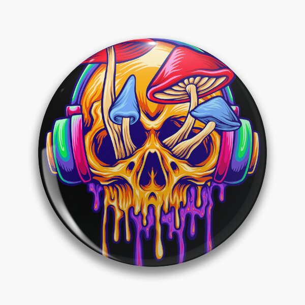 Item preview, Funky Psychedelic Skull Mushrooms - Neon Rainbow Drip Art - Trippy Shroom Skull designed and sold by leen12 Art Designs Prints.