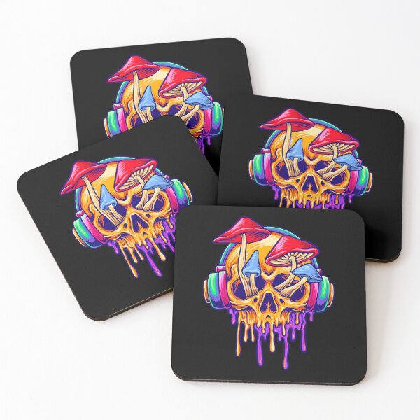 Item preview, Funky Psychedelic Skull Mushrooms - Neon Rainbow Drip Art - Trippy Shroom Skull designed and sold by leen12 Art Designs Prints.