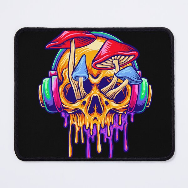 Item preview, Funky Psychedelic Skull Mushrooms - Neon Rainbow Drip Art - Trippy Shroom Skull designed and sold by leen12 Art Designs Prints.