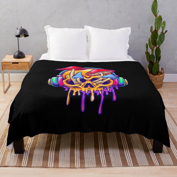 Item preview, Funky Psychedelic Skull Mushrooms - Neon Rainbow Drip Art - Trippy Shroom Skull designed and sold by leen12 Art Designs Prints.