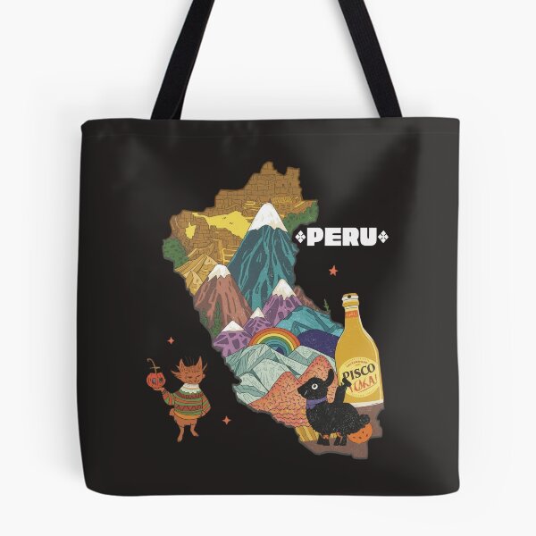 Item preview, Peru Map Art Print – Cute Alpaca Llama, Pisco Sour, Machu Picchu, Rainbow Mountain, Peruvian Culture Illustration designed and sold by TitanRN.