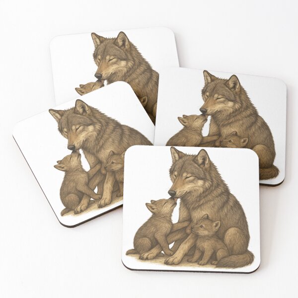 Item preview, Wolf Mother & Pups – Natural Wildlife Art designed and sold by kimkosovo.