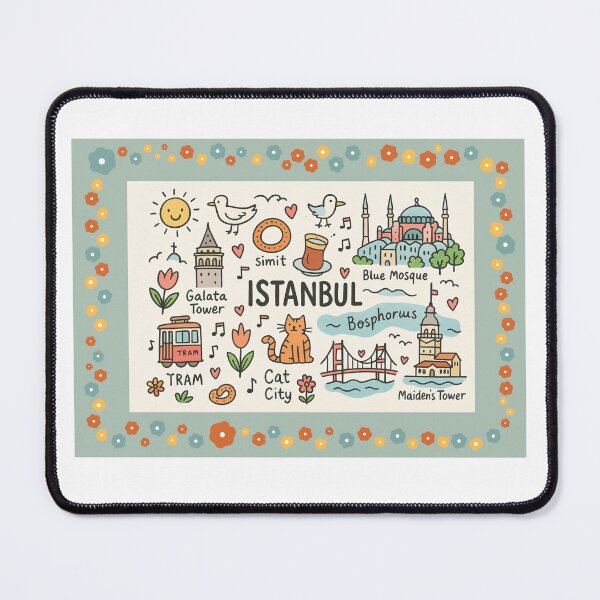Item preview, Whimsical Istanbul Illustrated Design – Hand-Drawn City Map with Iconic Landmarks, Cats, Tea & Bosphorus Charm designed and sold by asliberry.