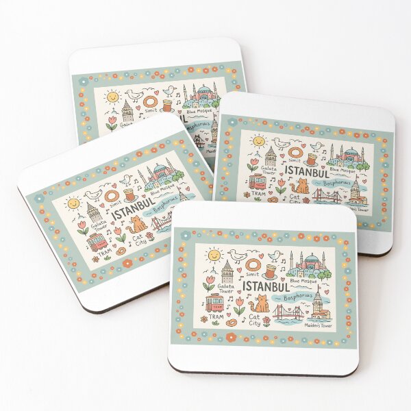 Item preview, Whimsical Istanbul Illustrated Design – Hand-Drawn City Map with Iconic Landmarks, Cats, Tea & Bosphorus Charm designed and sold by asliberry.