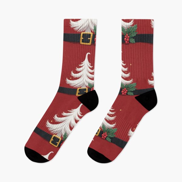 Item preview, White Stylized Christmas Tree with Santa Belt and Holly – Festive Holiday Illustration designed and sold by PixelVibe782.