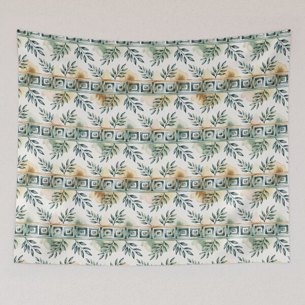 Item preview, Watercolor Soft Teal & Gold Hue Greek key Abstract designed and sold by Tamas Das.