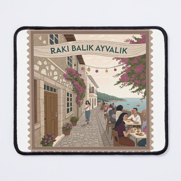 Item preview, Ayvalik Seaside Cafe Scene - Turkish Charm by the Aegean designed and sold by asliberry.