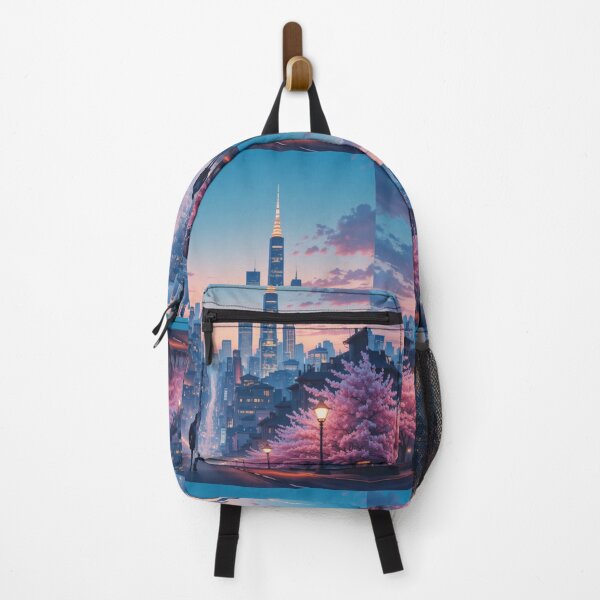 Item preview, "Cherry Blossom Dreamscape Meets Futuristic Skyline" designed and sold by Mindful56.