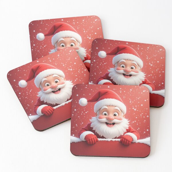 Item preview, Cheerful Cartoon Santa Claus Peeking from Behind a Red Wall – Festive Christmas Illustration designed and sold by PixelVibe782.