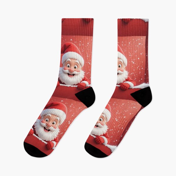 Item preview, Cheerful Cartoon Santa Claus Peeking from Behind a Red Wall – Festive Christmas Illustration designed and sold by PixelVibe782.