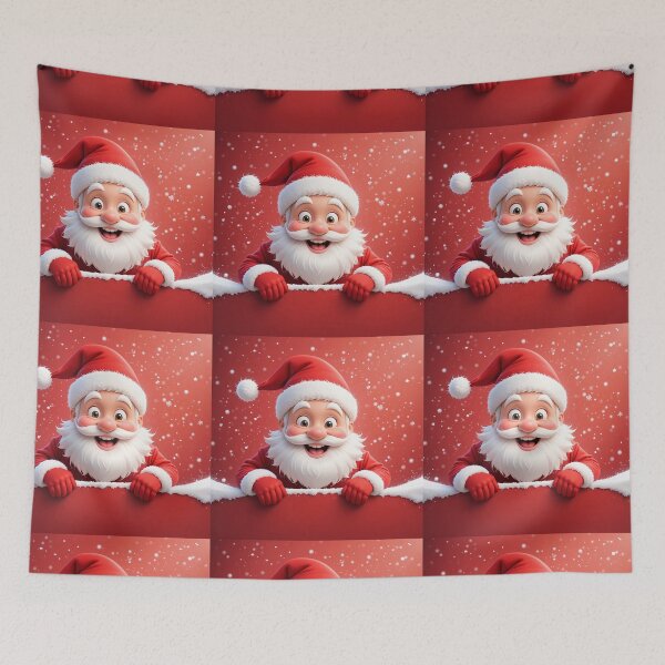 Item preview, Cheerful Cartoon Santa Claus Peeking from Behind a Red Wall – Festive Christmas Illustration designed and sold by PixelVibe782.