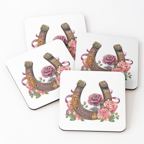 Item preview, Watercolor horseshoes in vintage color with red roses design. Talisman for good luck.  designed and sold by NataliMias.