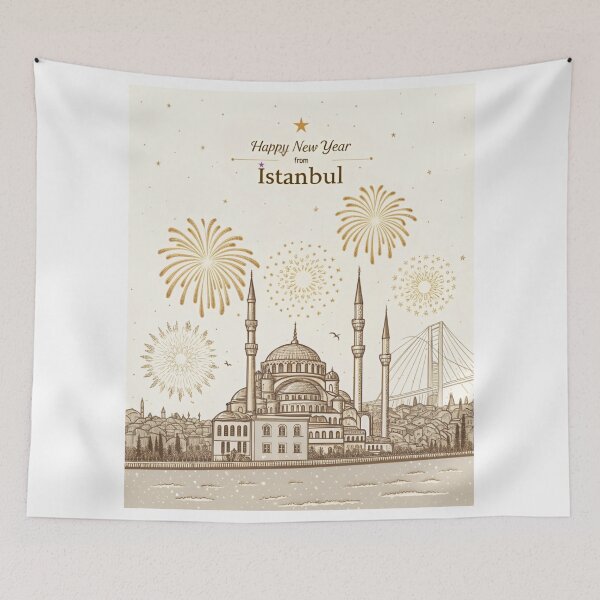 Item preview, Happy New Year from Istanbul | Vintage Sketch with Gold Fireworks  designed and sold by asliberry.