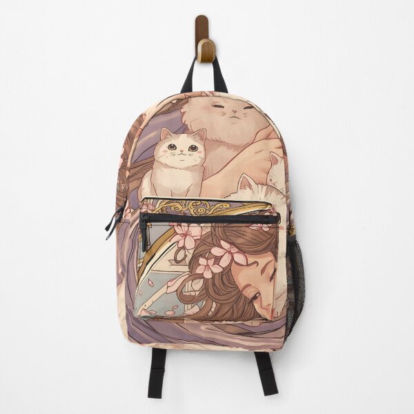 Item preview, Art Nouveau Sakura Goddess with Kawaii Cats – Elegant Pastel Poster designed and sold by CozyArtistry.
