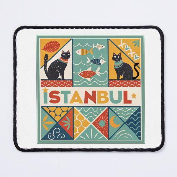 Item preview, İstanbul Cats and Fish: Folk Art Design with Two Felines designed and sold by asliberry.