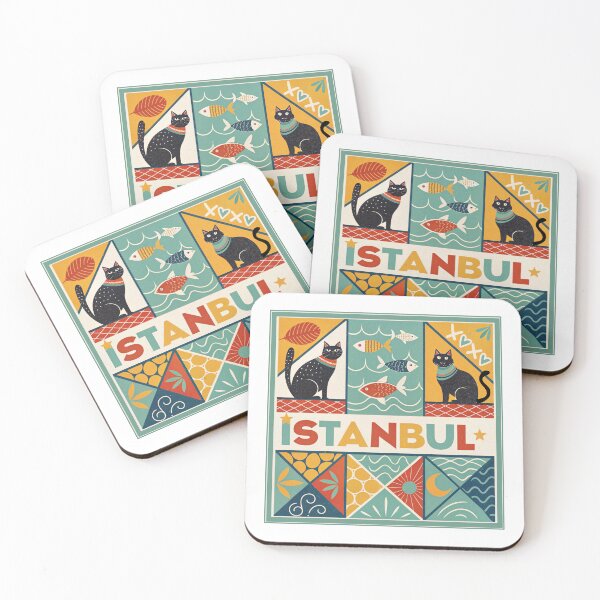 Item preview, İstanbul Cats and Fish: Folk Art Design with Two Felines designed and sold by asliberry.
