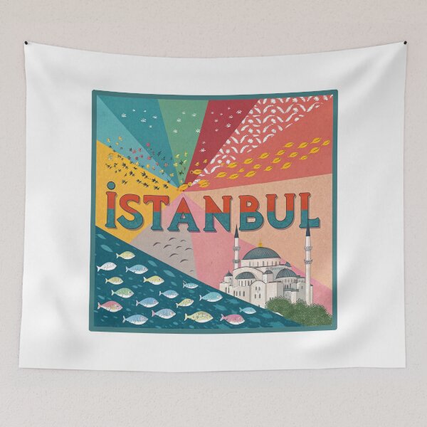 Item preview, Istanbul Travel Poster with Blue Mosque and Fish  designed and sold by asliberry.