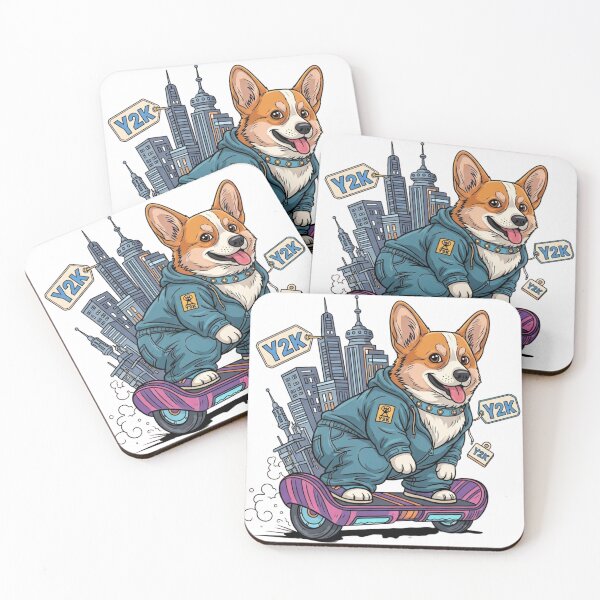 Item preview, Y2K Cyber Corgi on Hoverboard - 2000s Retro Futuristic Dog Art designed and sold by HypeHoundz.