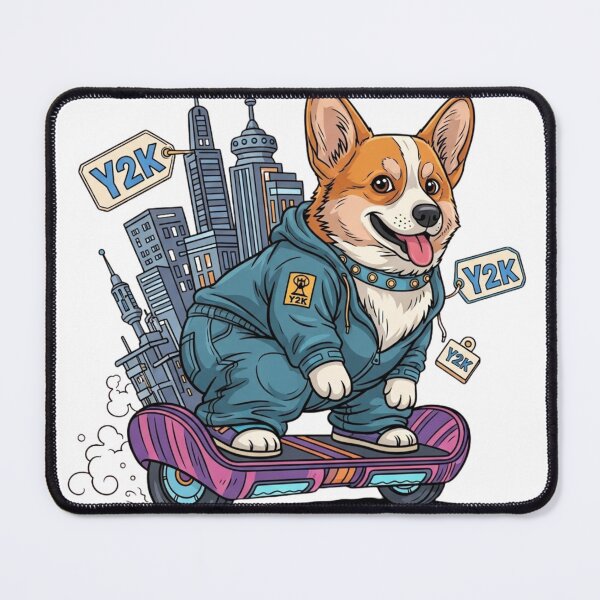 Item preview, Y2K Cyber Corgi on Hoverboard - 2000s Retro Futuristic Dog Art designed and sold by HypeHoundz.