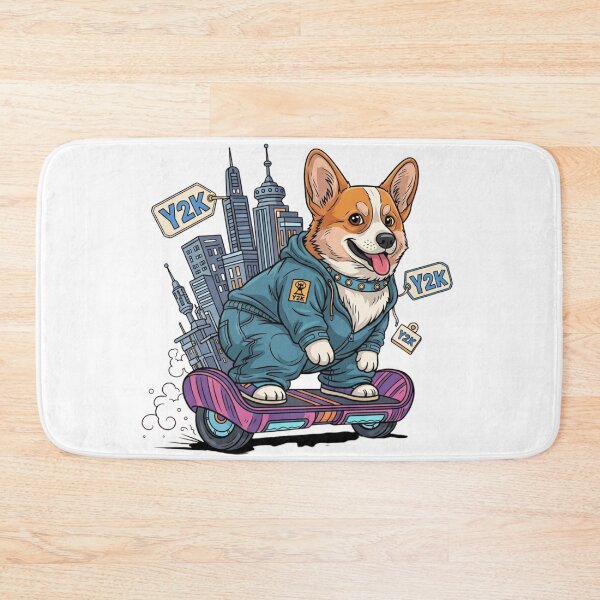 Item preview, Y2K Cyber Corgi on Hoverboard - 2000s Retro Futuristic Dog Art designed and sold by HypeHoundz.
