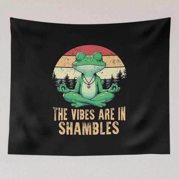Item preview, The Vibes Are In Shambles Retro Funny Frog Yoga Meditation designed and sold by AlyceLynne.