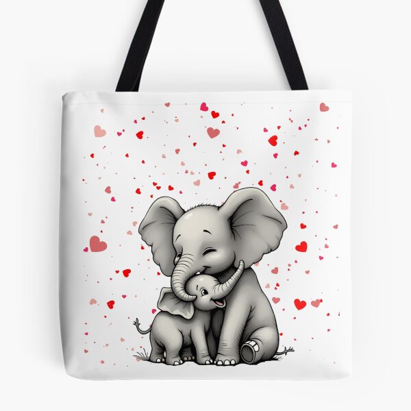 Aperçu de l'œuvre Éléphant et son bébé. Joli motif animalier avec des cœurs. créée et vendue par SofikoDesigns.