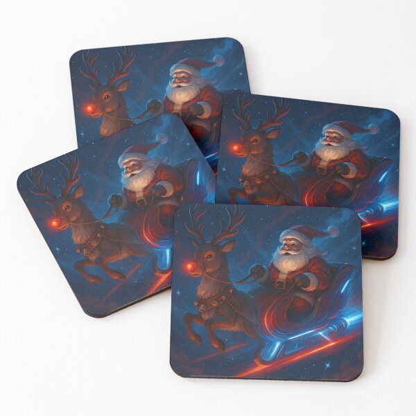 Item preview, Santa Hyperdrive Sleigh – Futuristic Rudolph Night Flight Christmas Art designed and sold by Lurixo.