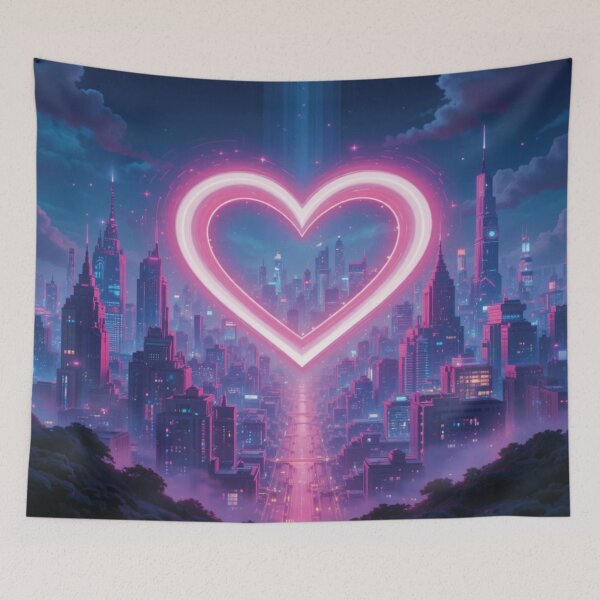 Item preview, Neon Heart Over Cyberpunk Skyline designed and sold by Mindful56.