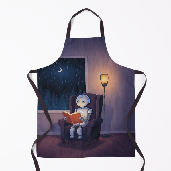 Item preview, Rainy Night Reader – Cozy Robot Art Print designed and sold by Whimsical Hug.