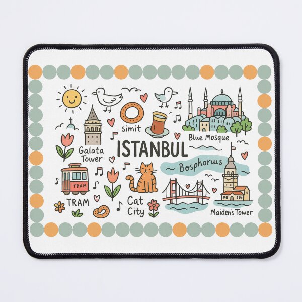 Item preview, Whimsical Istanbul Illustrated Design 2 – Hand-Drawn City Map with Iconic Landmarks, Cats, Tea & Bosphorus Charm designed and sold by asliberry.