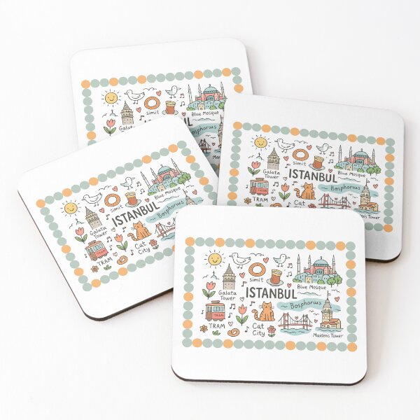 Item preview, Whimsical Istanbul Illustrated Design 2 – Hand-Drawn City Map with Iconic Landmarks, Cats, Tea & Bosphorus Charm designed and sold by asliberry.