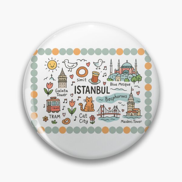 Item preview, Whimsical Istanbul Illustrated Design 2 – Hand-Drawn City Map with Iconic Landmarks, Cats, Tea & Bosphorus Charm designed and sold by asliberry.