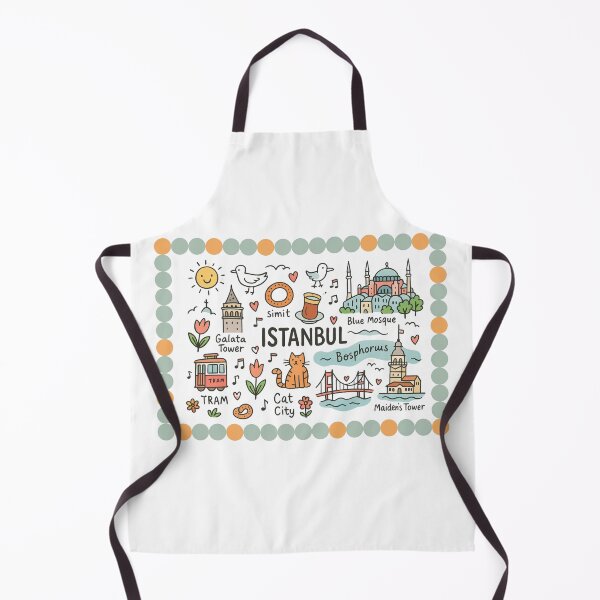Item preview, Whimsical Istanbul Illustrated Design 2 – Hand-Drawn City Map with Iconic Landmarks, Cats, Tea & Bosphorus Charm designed and sold by asliberry.
