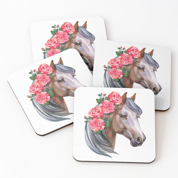 Item preview, Horse with Flowers Watercolor hand drawn Illustration. Horses with floral wreath vintage style art designed and sold by NataliMias.